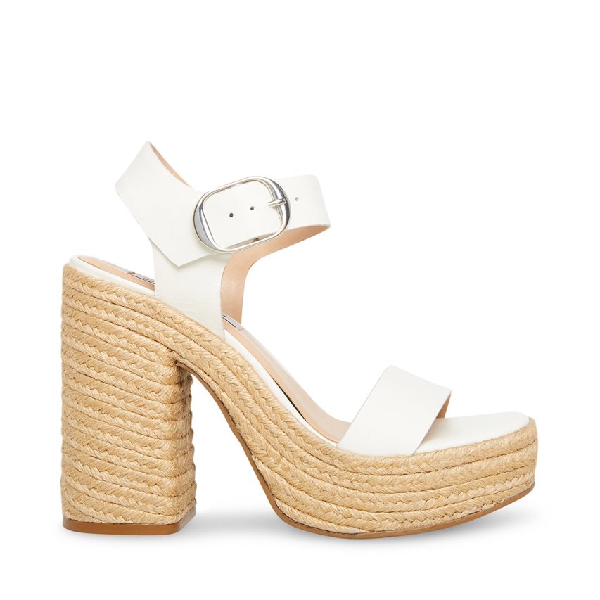 White Steve Madden Janice Leather Women\'s Heels Sandals | PH 5469FUK